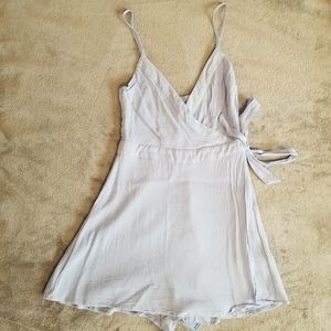 Periwinkle Crepe Mock Wrap Cami Romper